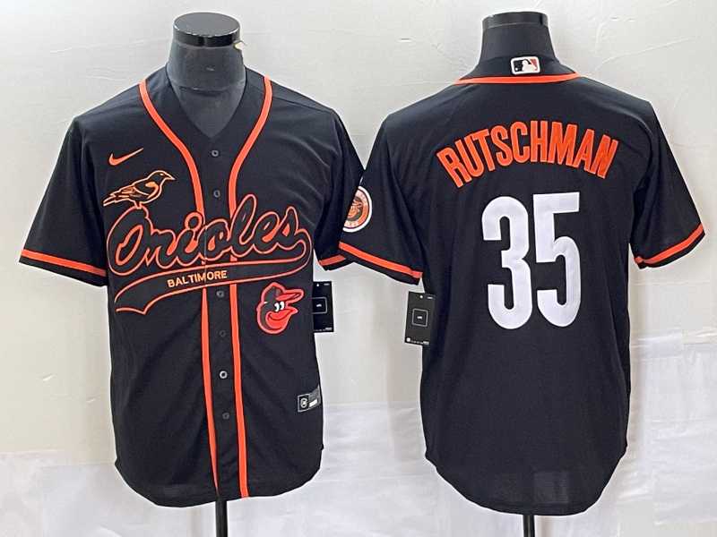 Mens Baltimore Orioles #35 Adley Rutschman Black With Patch Cool Base Stitched Baseball Jersey->baltimore orioles->MLB Jersey